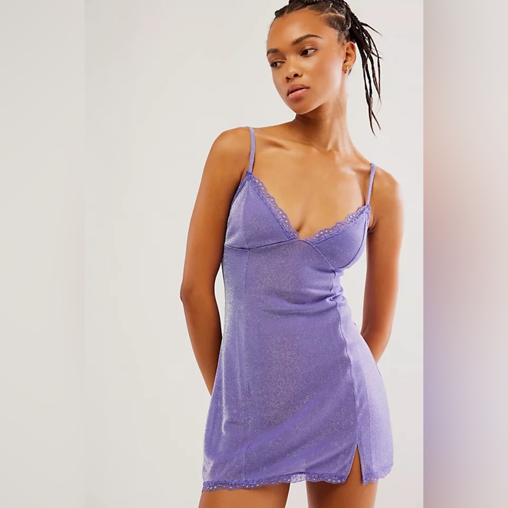 NWT Free People So Much Sparkle Mini Slip in Purple. Size Medium - Picture 3 of 4